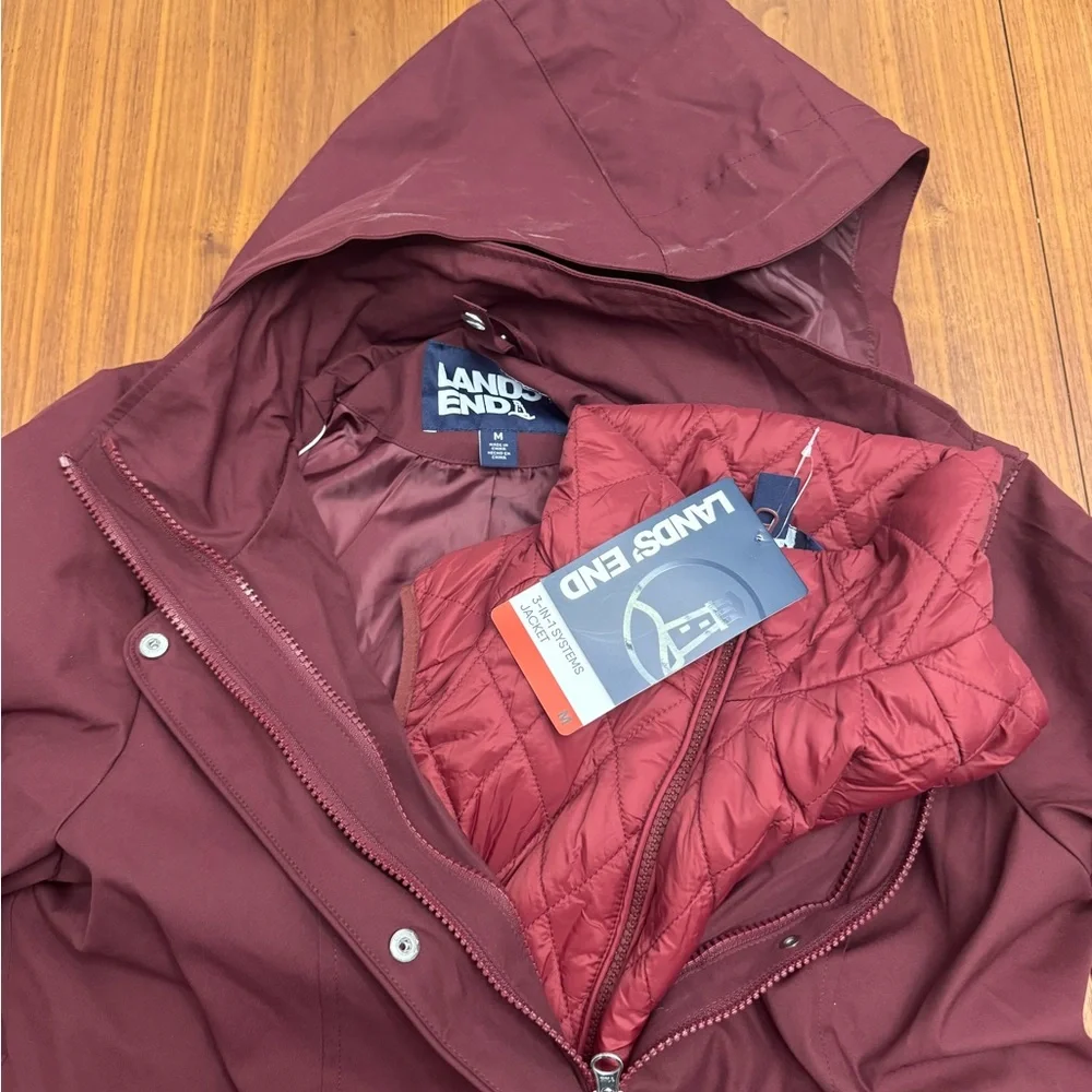 Brand New Lands' End Burgundy Jacket w/ Inner Vest - Picture 3 of 7